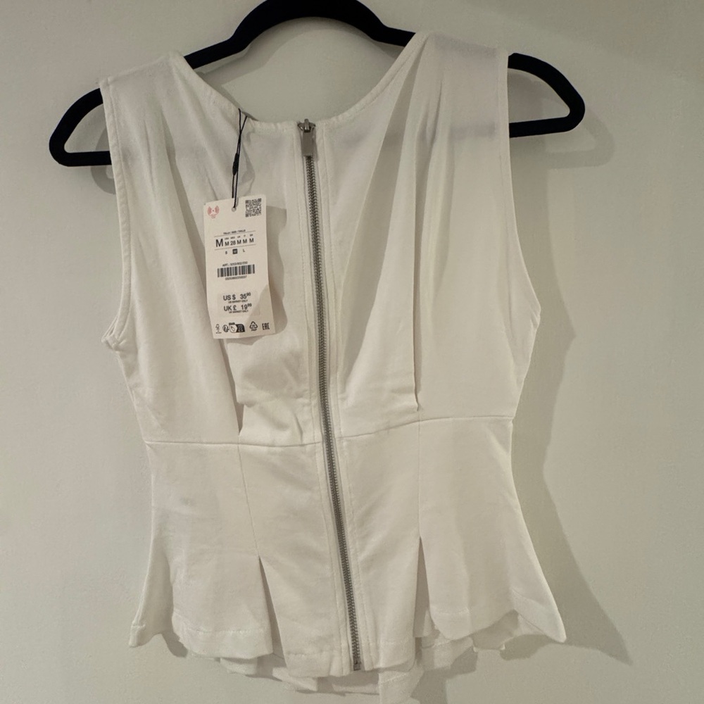 NWT Zara Elegant White Peplum Sleeveless Blouse - Picture 2 of 3